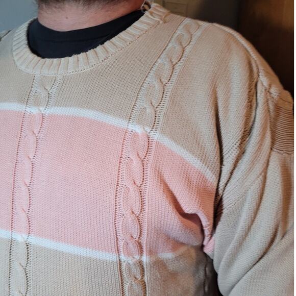 Vintage 90s Damon Pastel Stripe Cable Knit Sweater Mens 2XLT Fisherman Heritage - Picture 2 of 10
